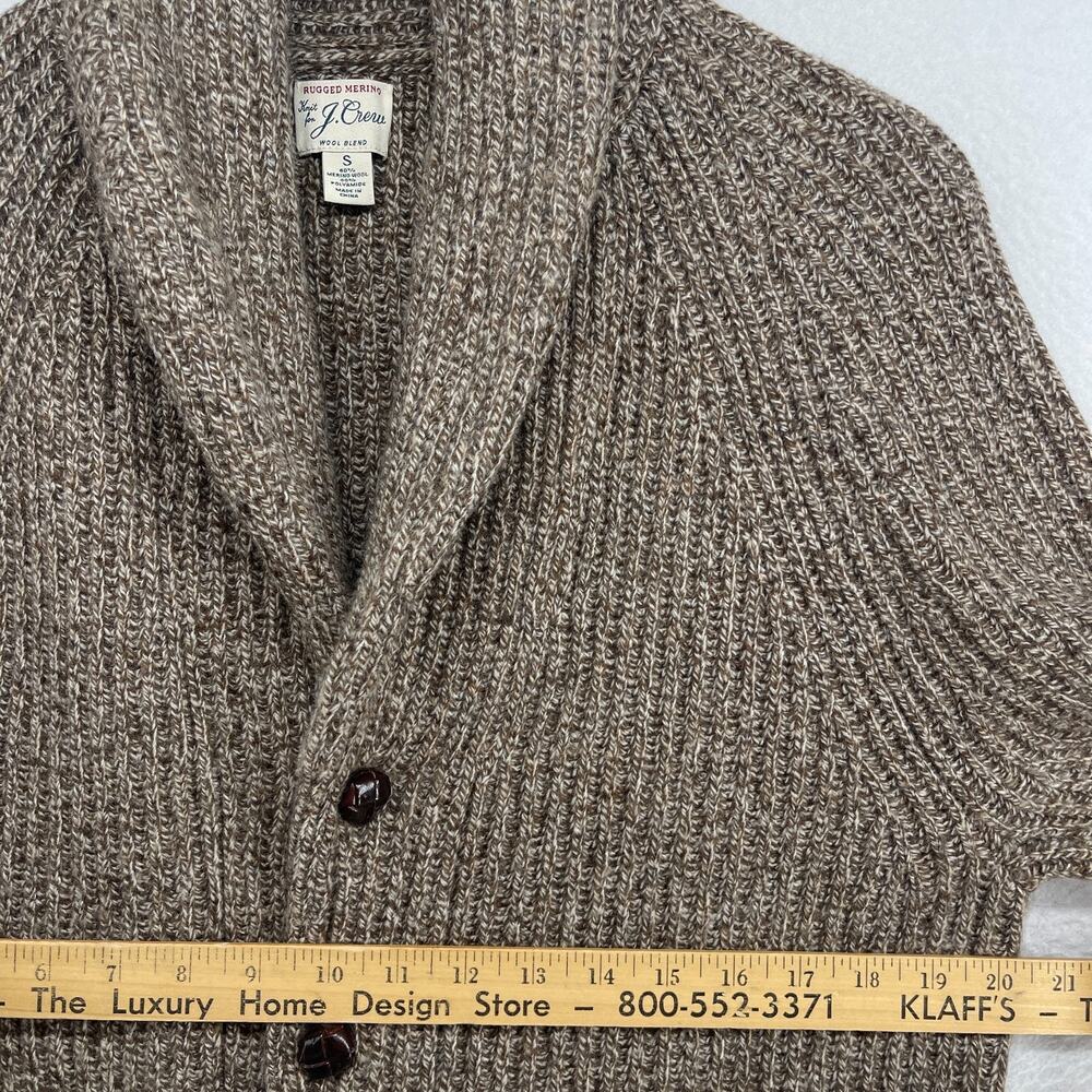 J.CREW Sweater Men S Rugged Merino Wool Blend Cardigan Ribbed Shawl Marled Brown - Picture 13 of 15